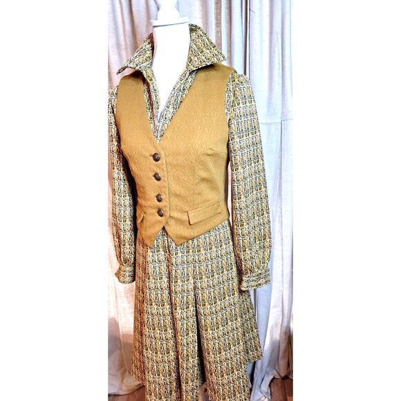 1960s 70s Vintage Dress w Vest Long sleeve Hand Made - Picture 2 of 12